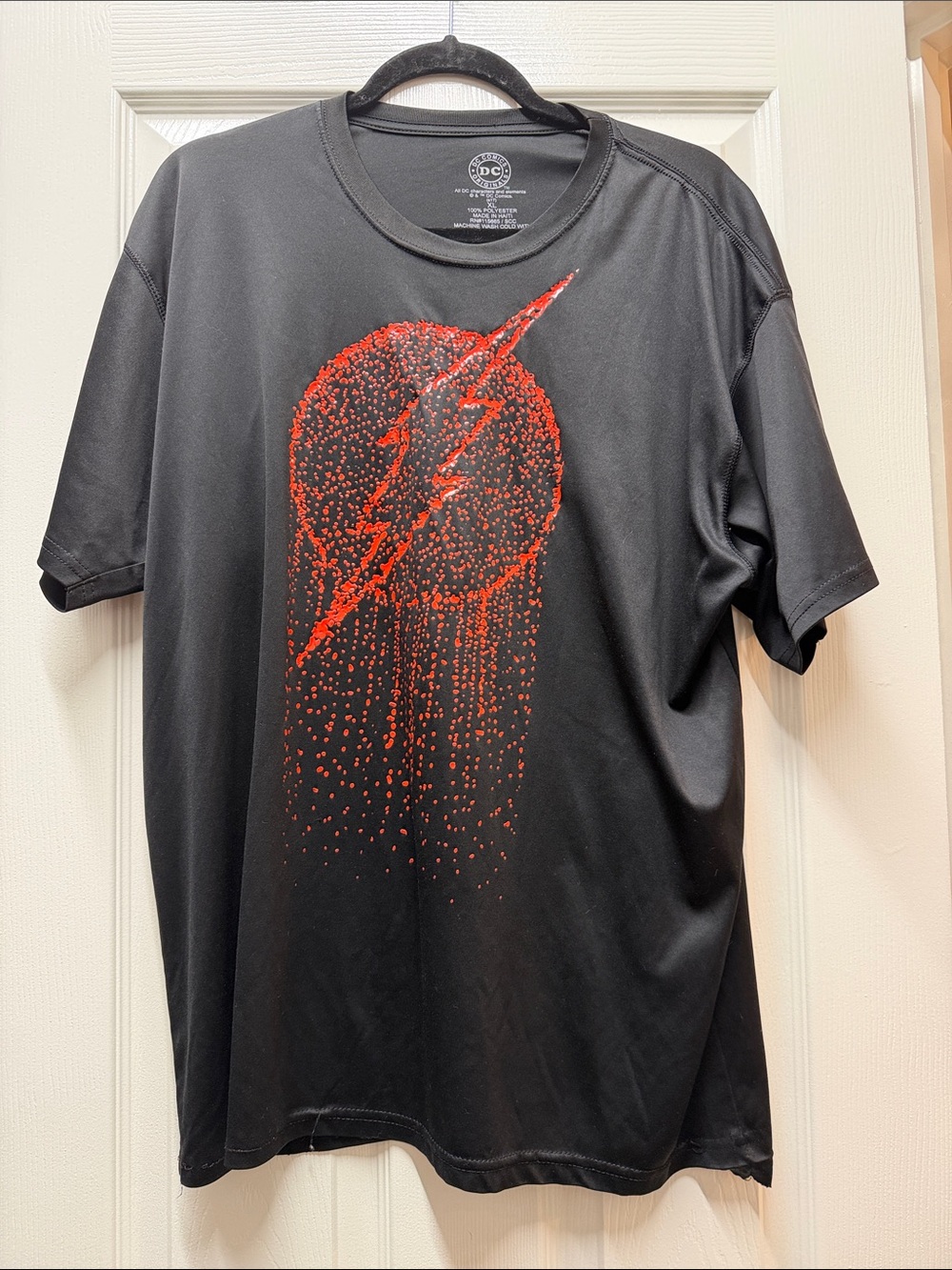 Men's Black Graphic Tee with Red Lightning Design
